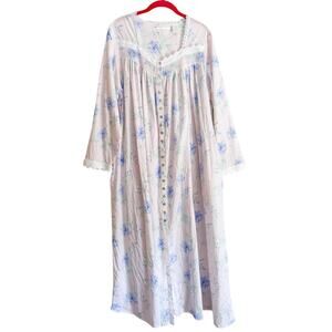 Eileen West Nightgown Floral Ballet Cottagecore Country Long Sleeve Lace Prairie